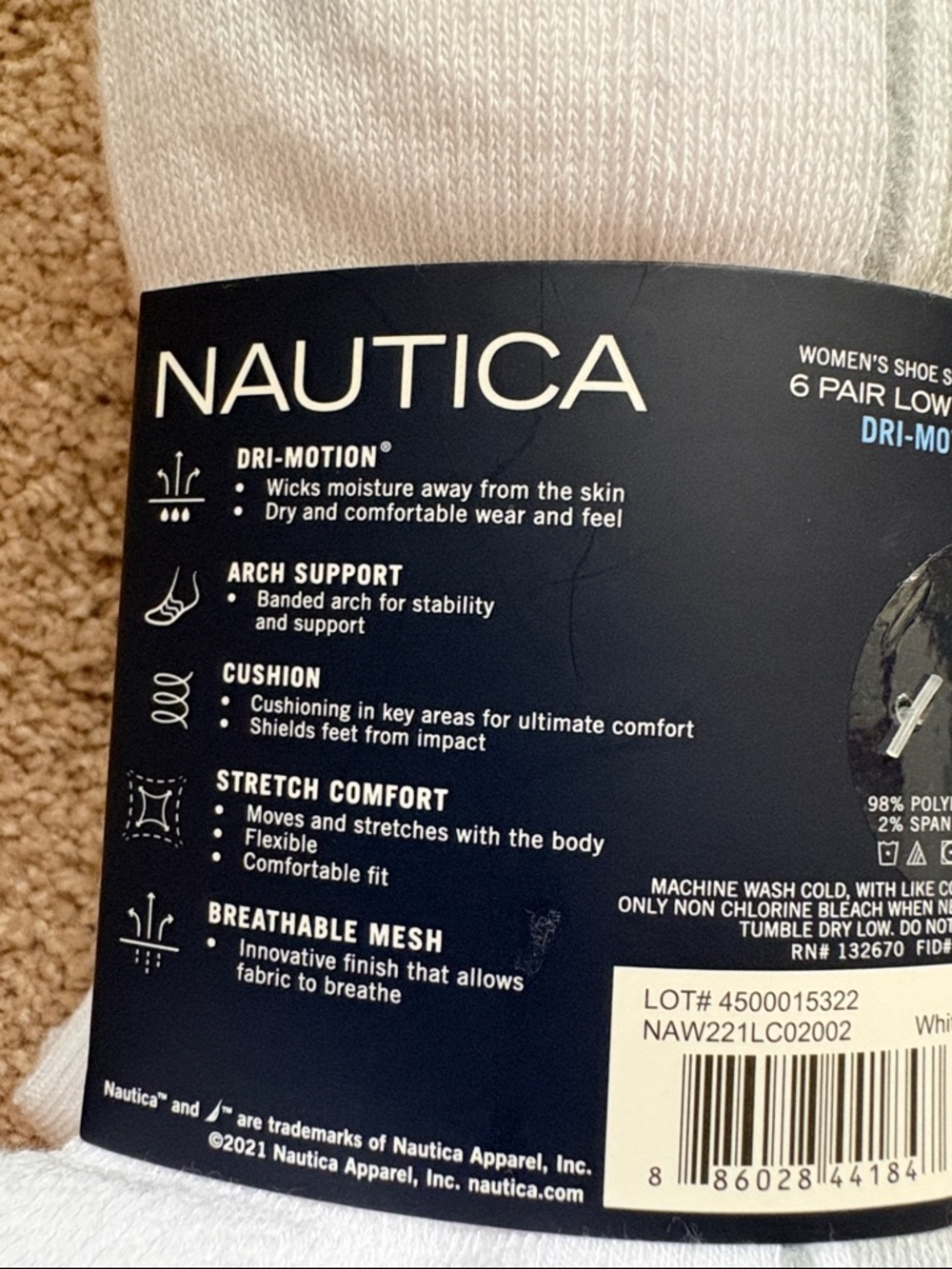 Nautica Women's Low Cut Athletic Socks - White, Gray & Peach Accents - Picture 3 of 6